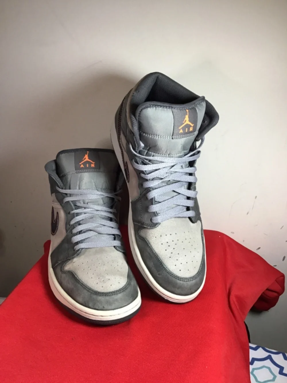 Jordan High Top Sneakers Gray with Orange Accents